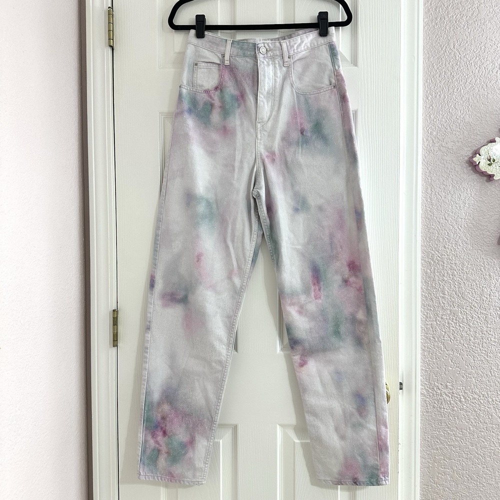 Isabel Marant Etoile Corfy Trousers White Bleached Tie Dye Denim Cotton Jean 36 - Picture 4 of 13